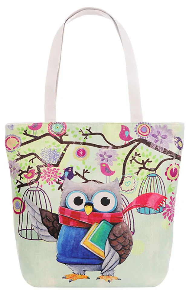 AO828 Owl Print Tote Canvas Bag