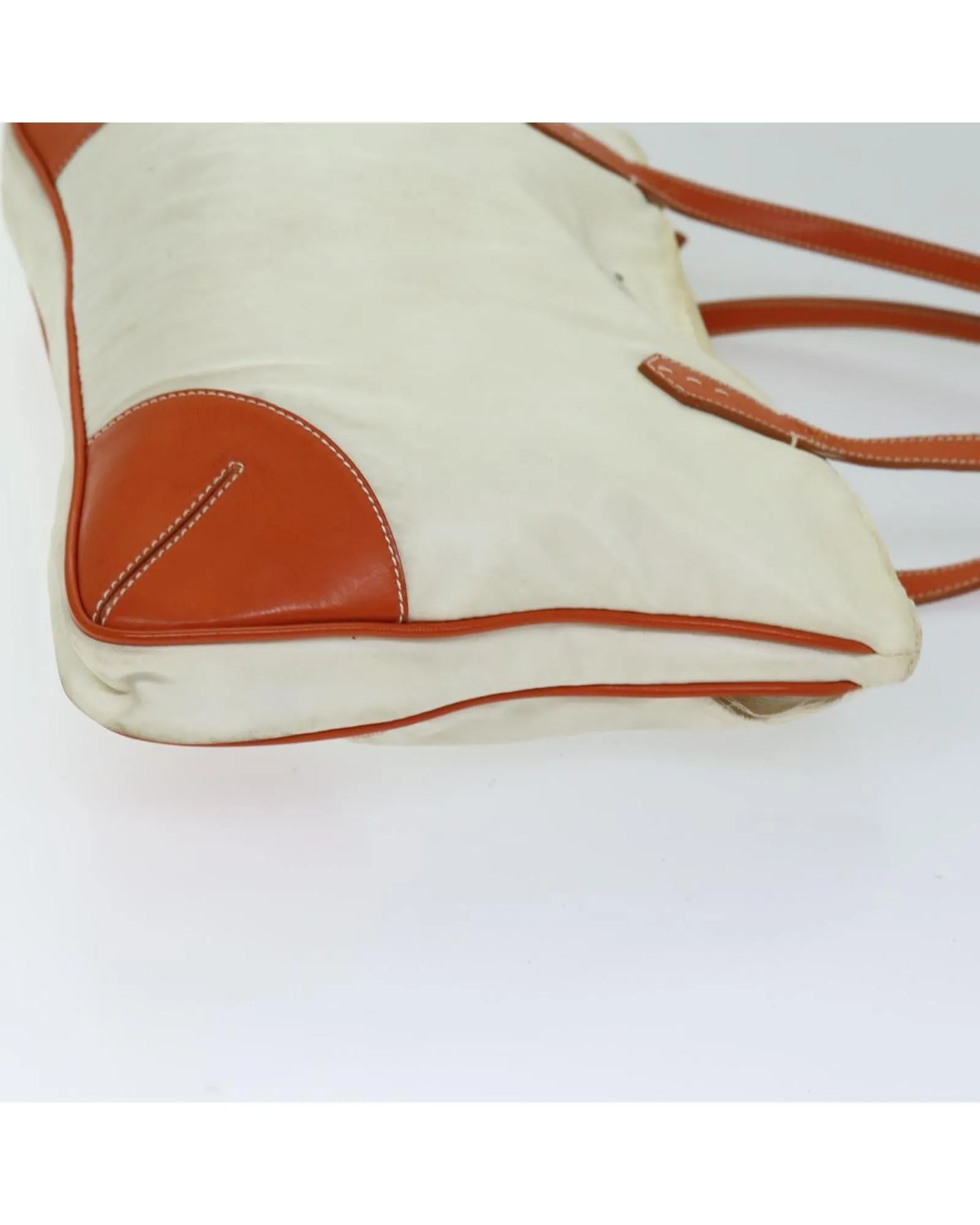 Beige and Orange Nylon Tote Bag with Handles - Italian-made