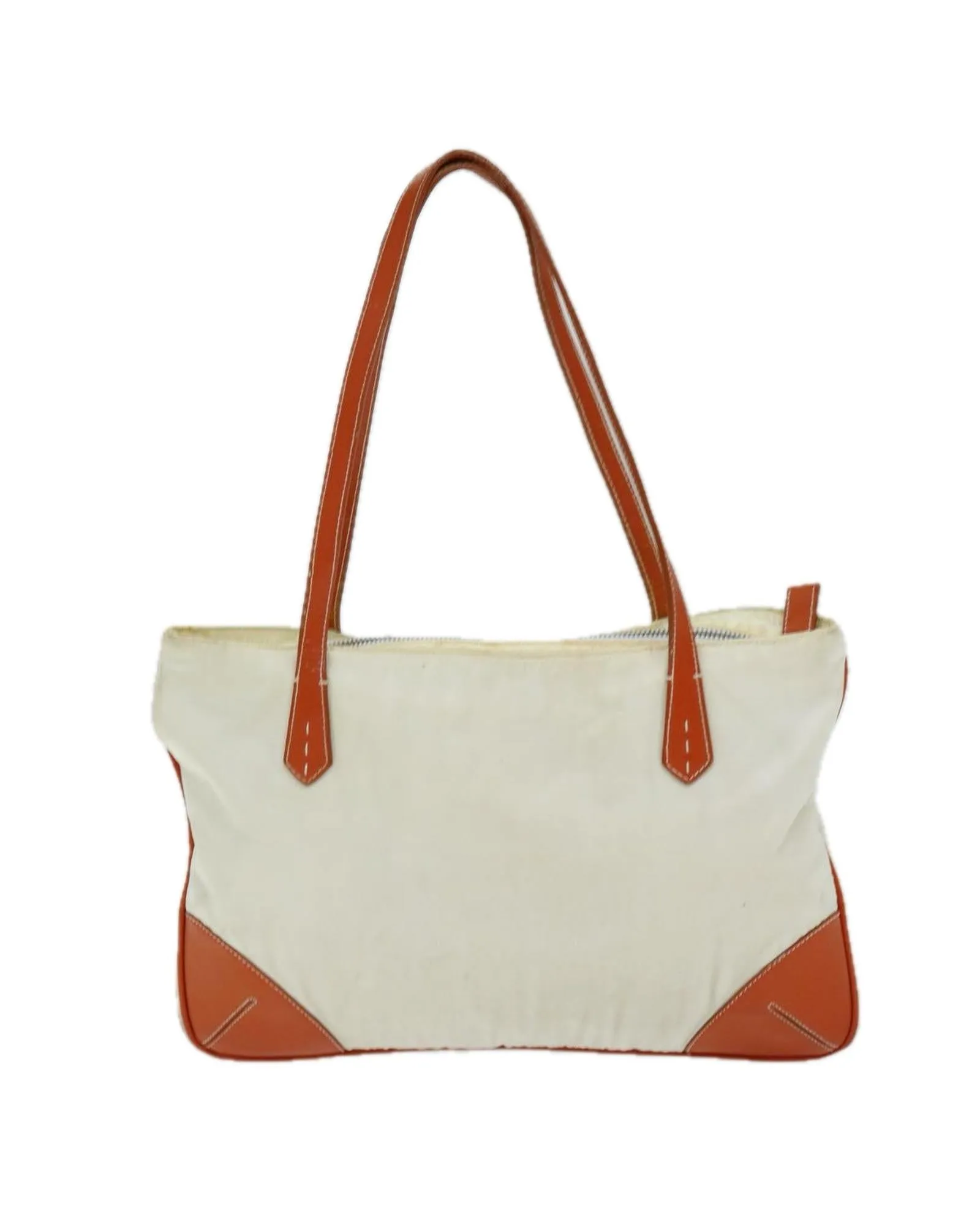 Beige and Orange Nylon Tote Bag with Handles - Italian-made