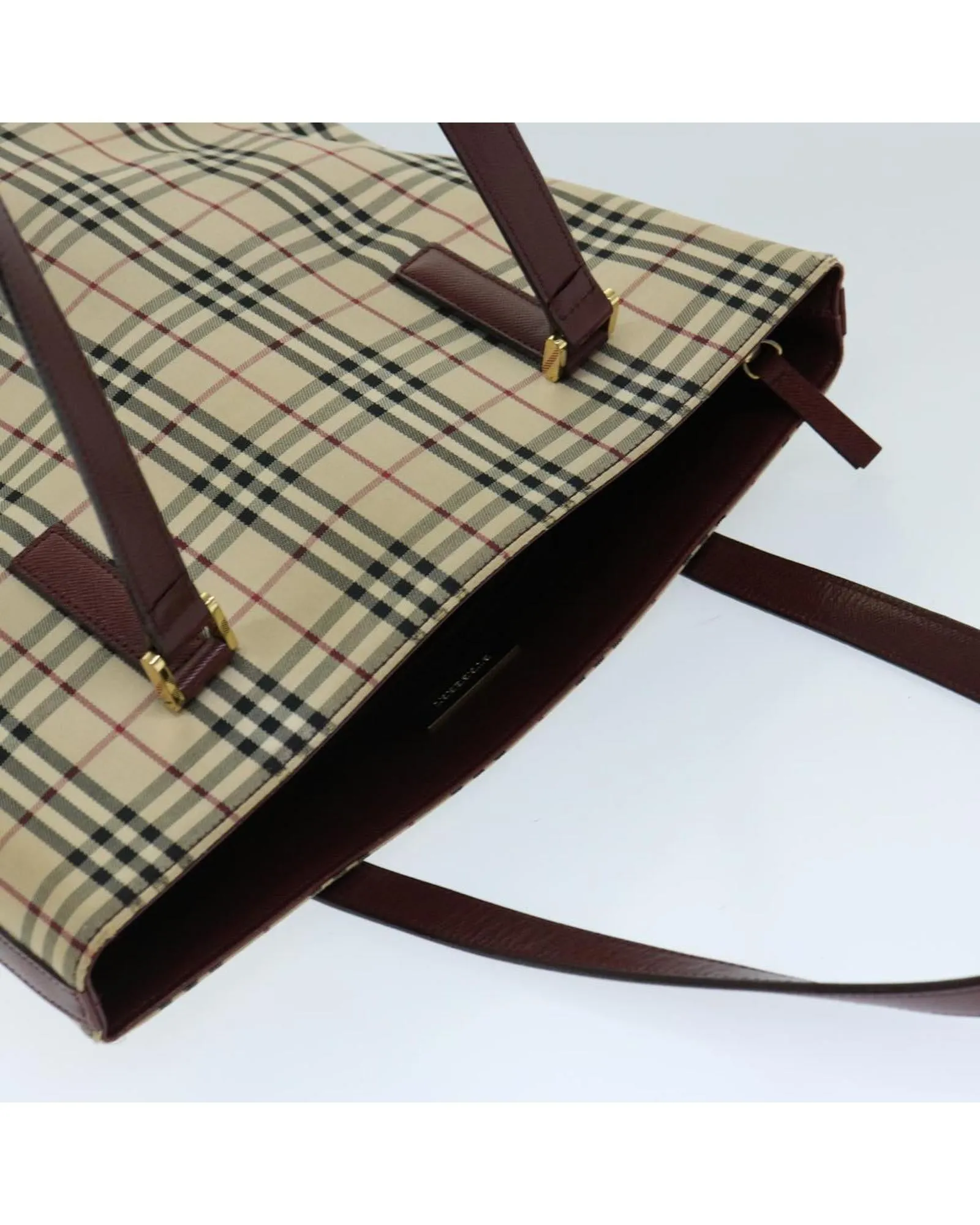 Beige Canvas Tote Bag with Nova Check Design - C Rank