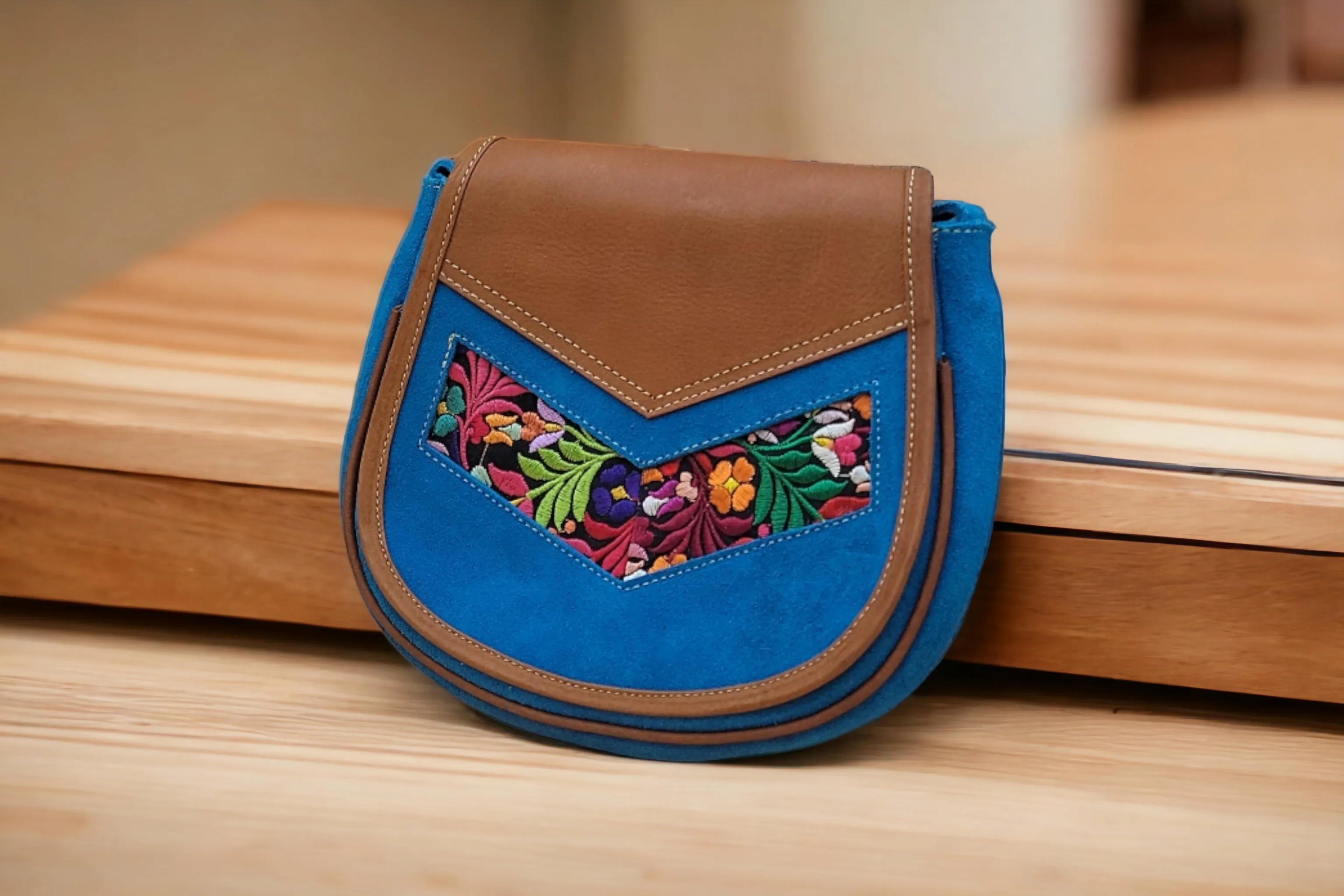 Blue arrow  Leather Embroidery  Crossbody Purse ( 8X7 INCH)