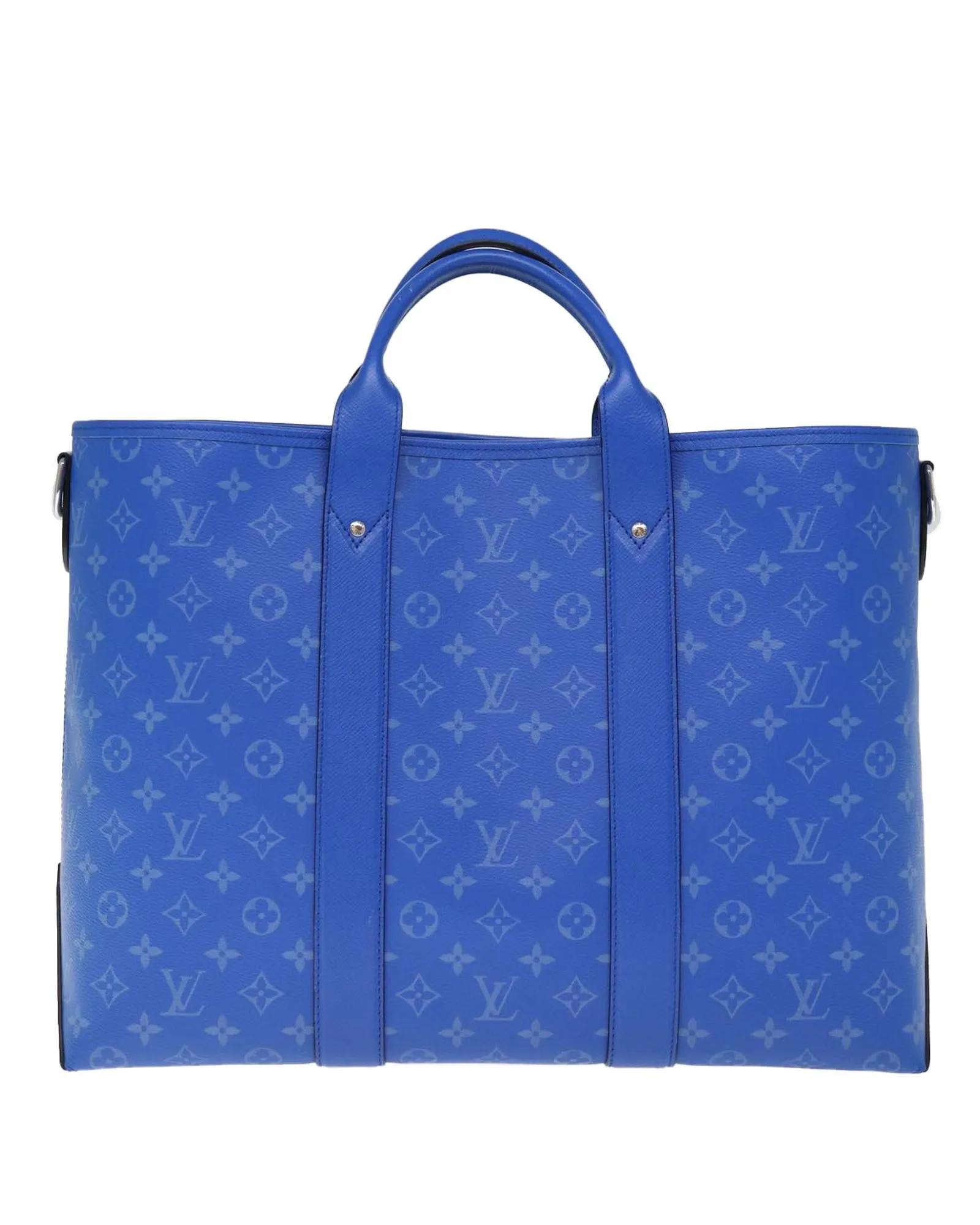 Blue Taiga Leather Tote Bag with Shoulder Strap - NM Tote Bag 2way