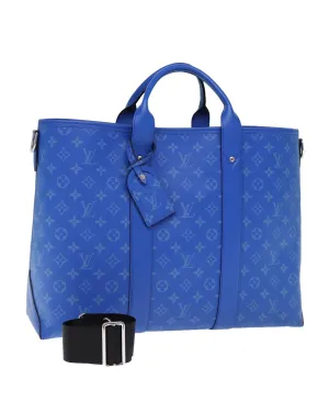 Blue Taiga Leather Tote Bag with Shoulder Strap - NM Tote Bag 2way