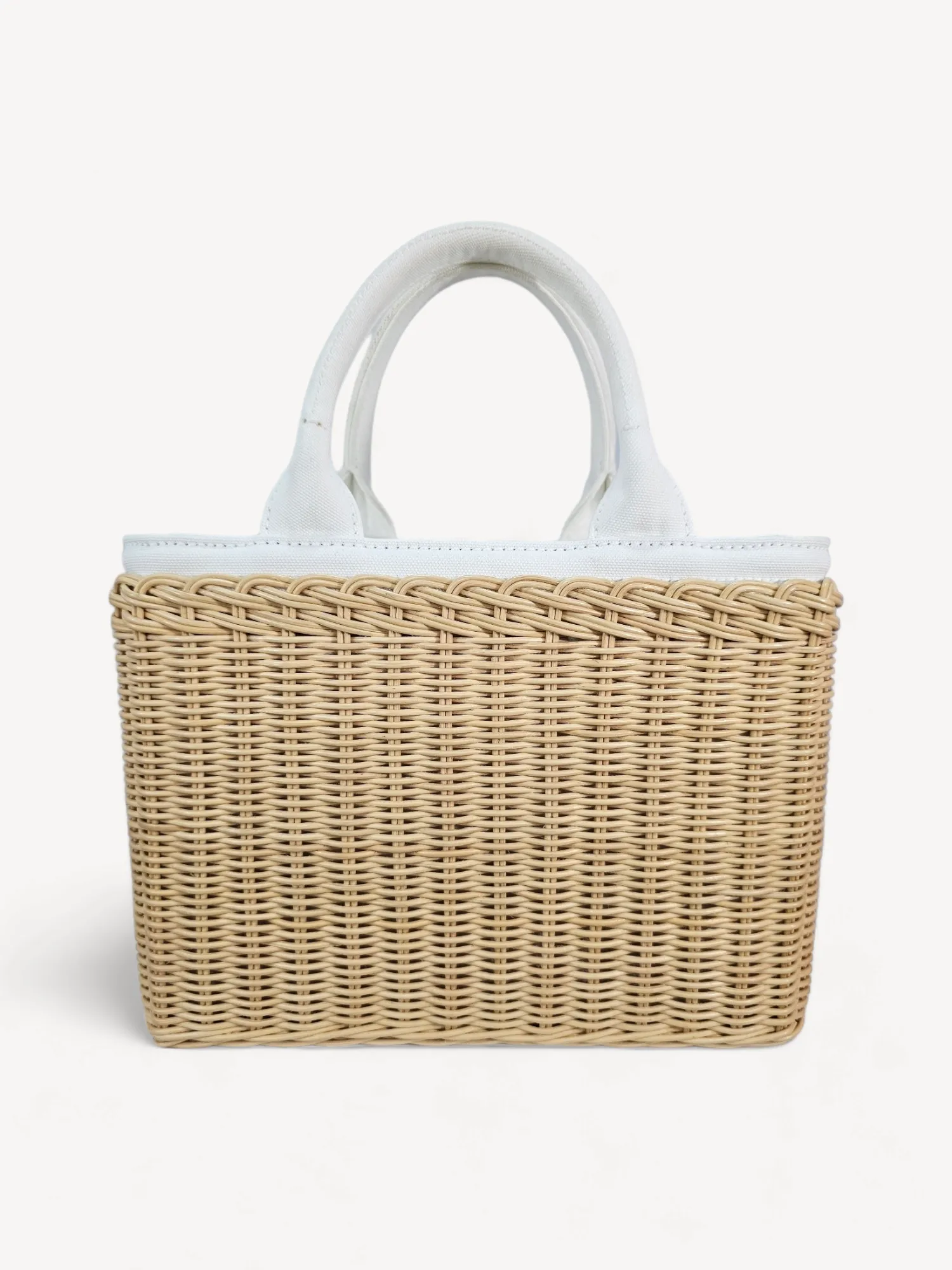 Bolsa Prada Tote em Vime e Canvas Branco