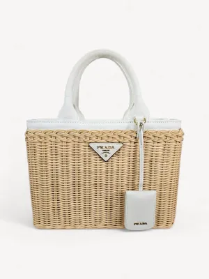 Bolsa Prada Tote em Vime e Canvas Branco