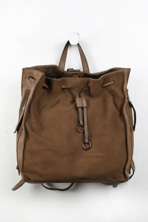 Boxy Suede And Leather Drawstring Backpack