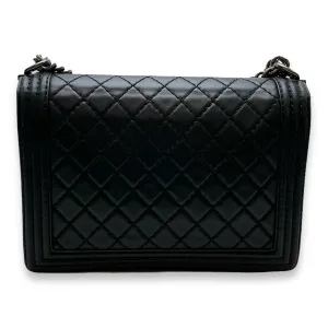 Boy Large Black Shoulder Bag in Calfskin, Ruthenium hardware