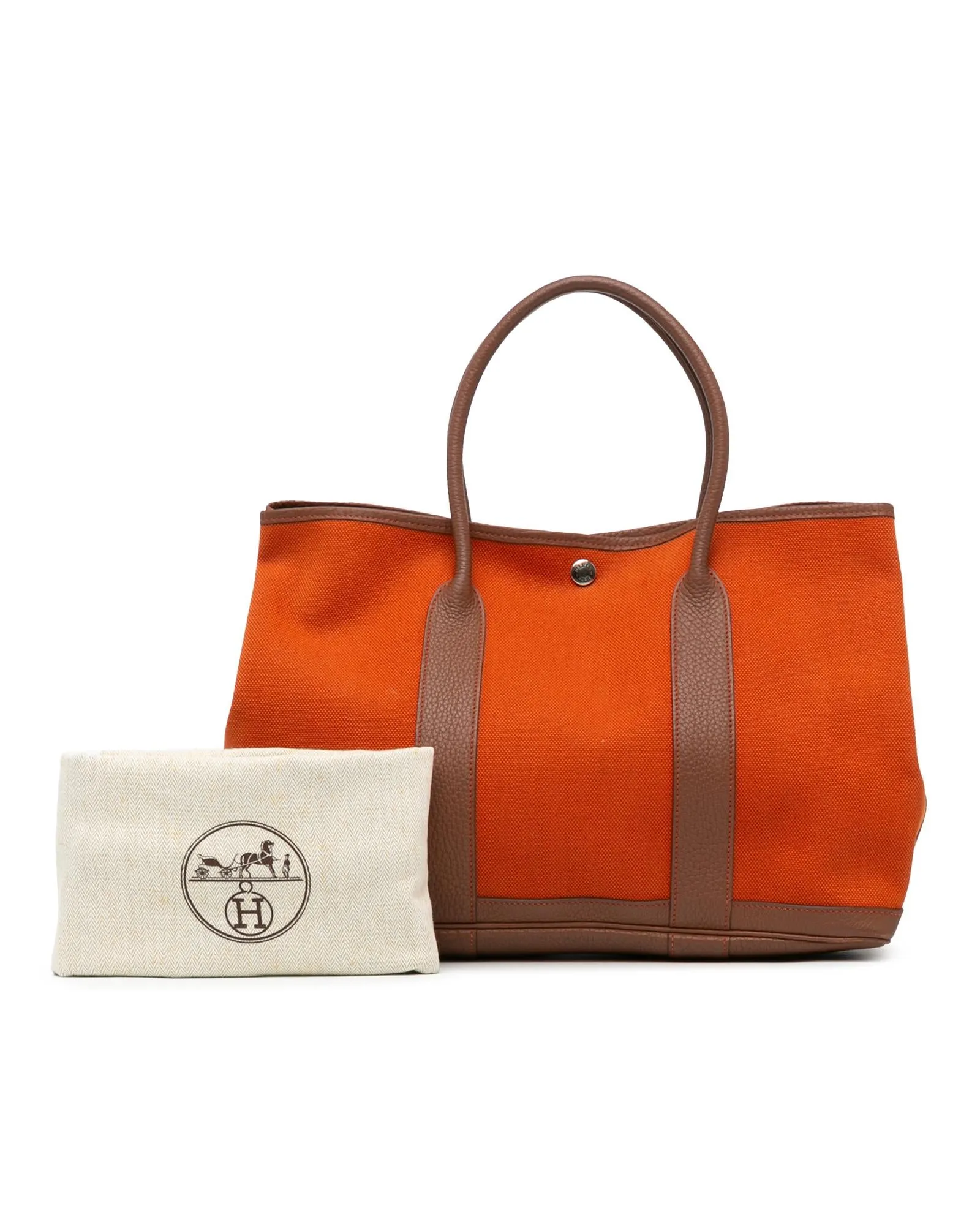 Canvas and Leather Trim Tote with Snap Closure