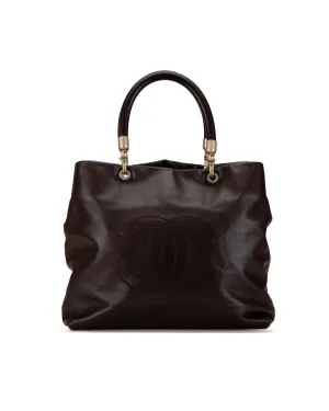 Caviar Leather Tote Bag with Rolled Handles and Interior Zip Compartments