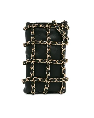 Chain Detail Lambskin Leather Crossbody Clutch Bag