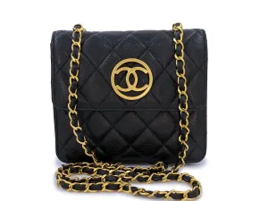 Chanel 1991 Vintage Black Caviar Encircled CC Mini Flap Bag 24k GHW