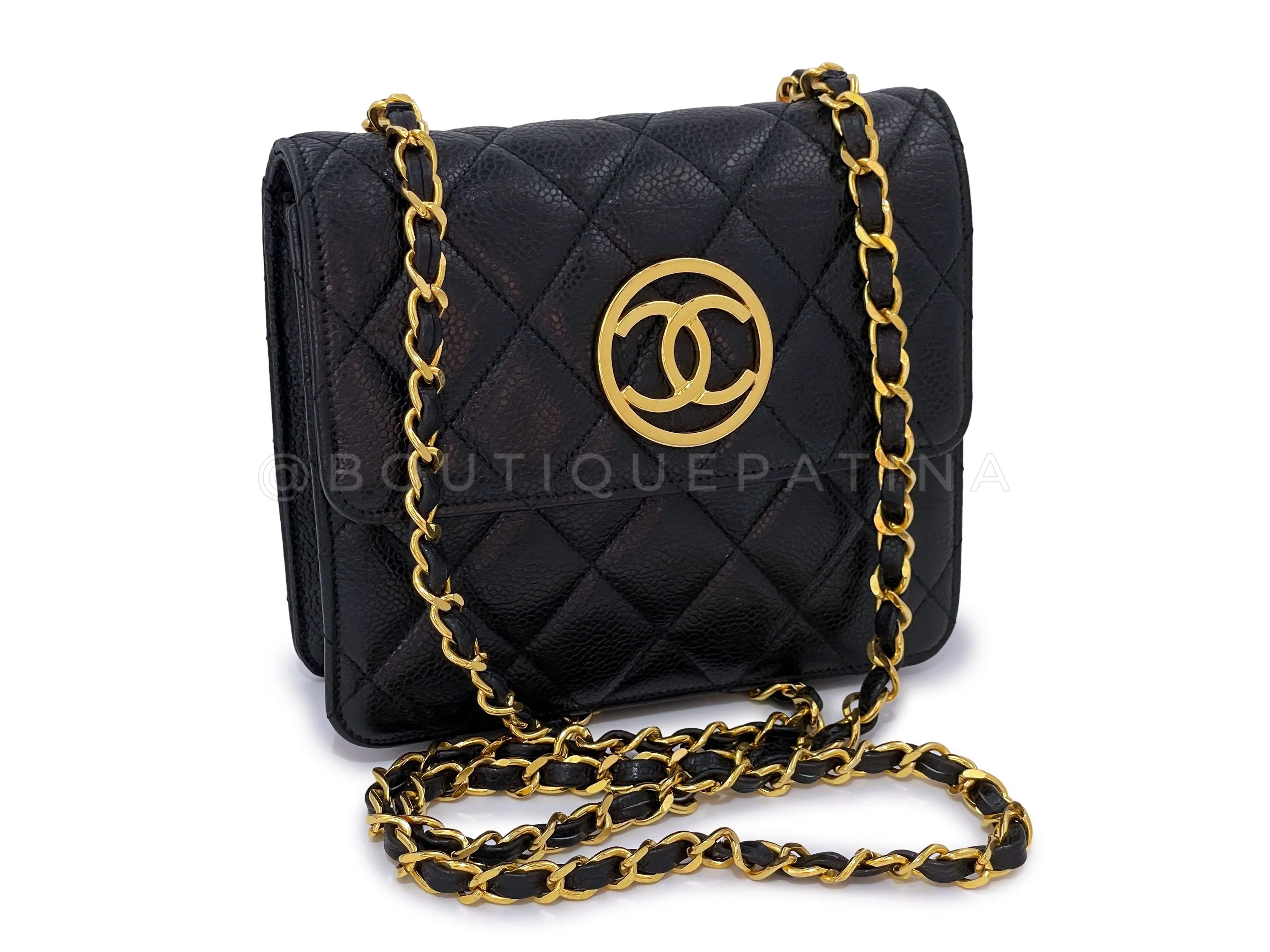 Chanel 1991 Vintage Black Caviar Encircled CC Mini Flap Bag 24k GHW