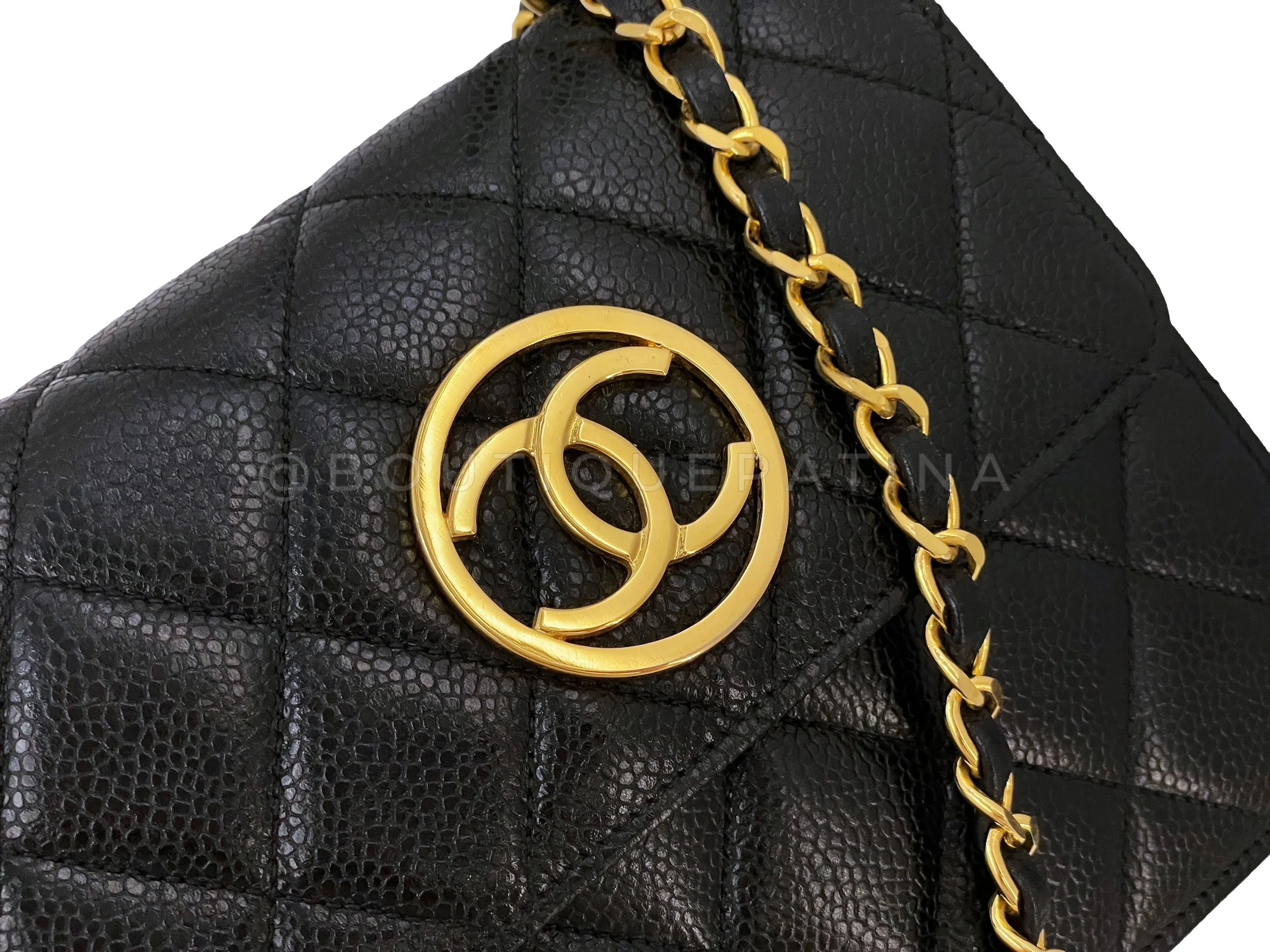 Chanel 1991 Vintage Black Caviar Encircled CC Mini Flap Bag 24k GHW