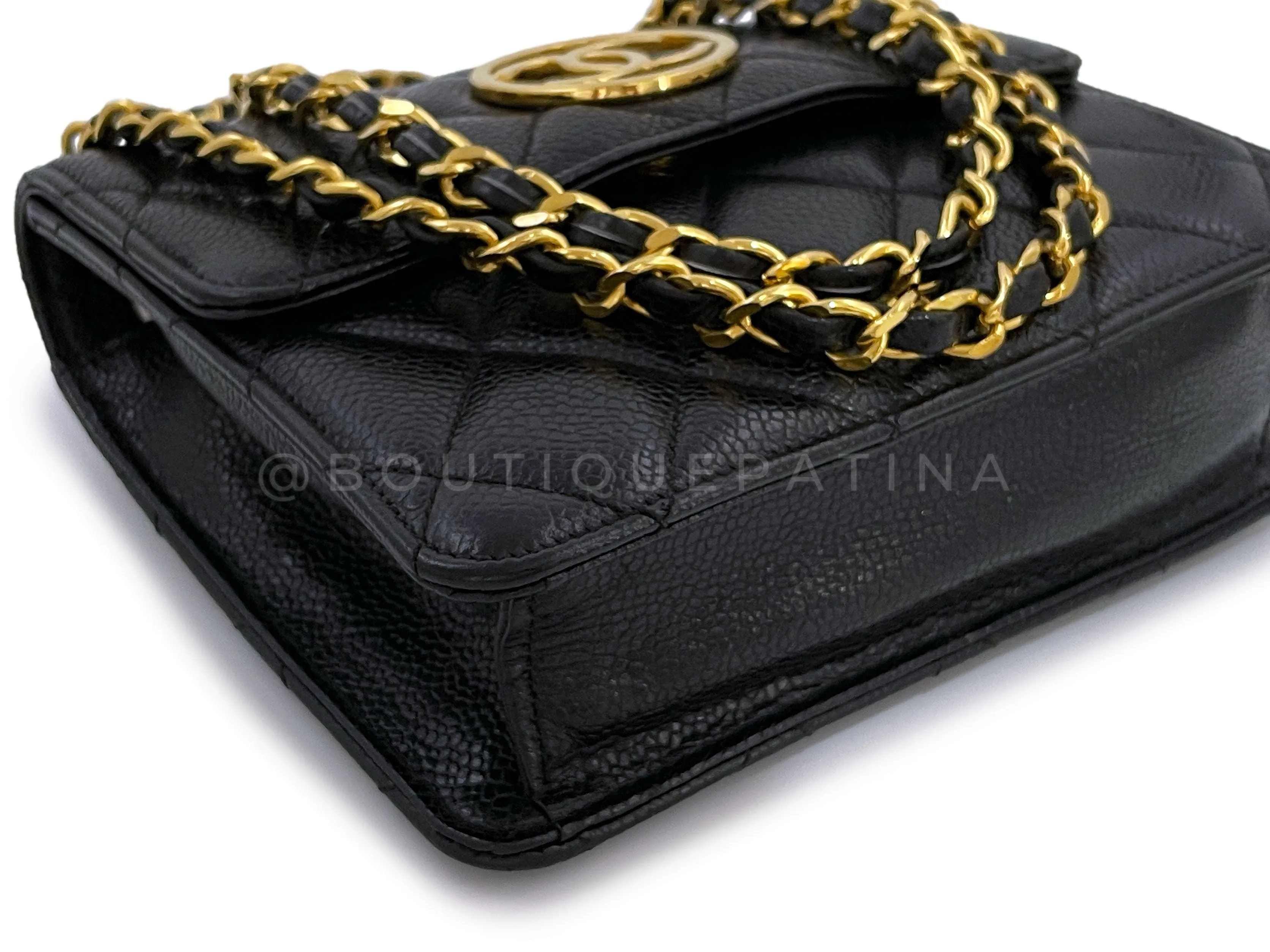 Chanel 1991 Vintage Black Caviar Encircled CC Mini Flap Bag 24k GHW