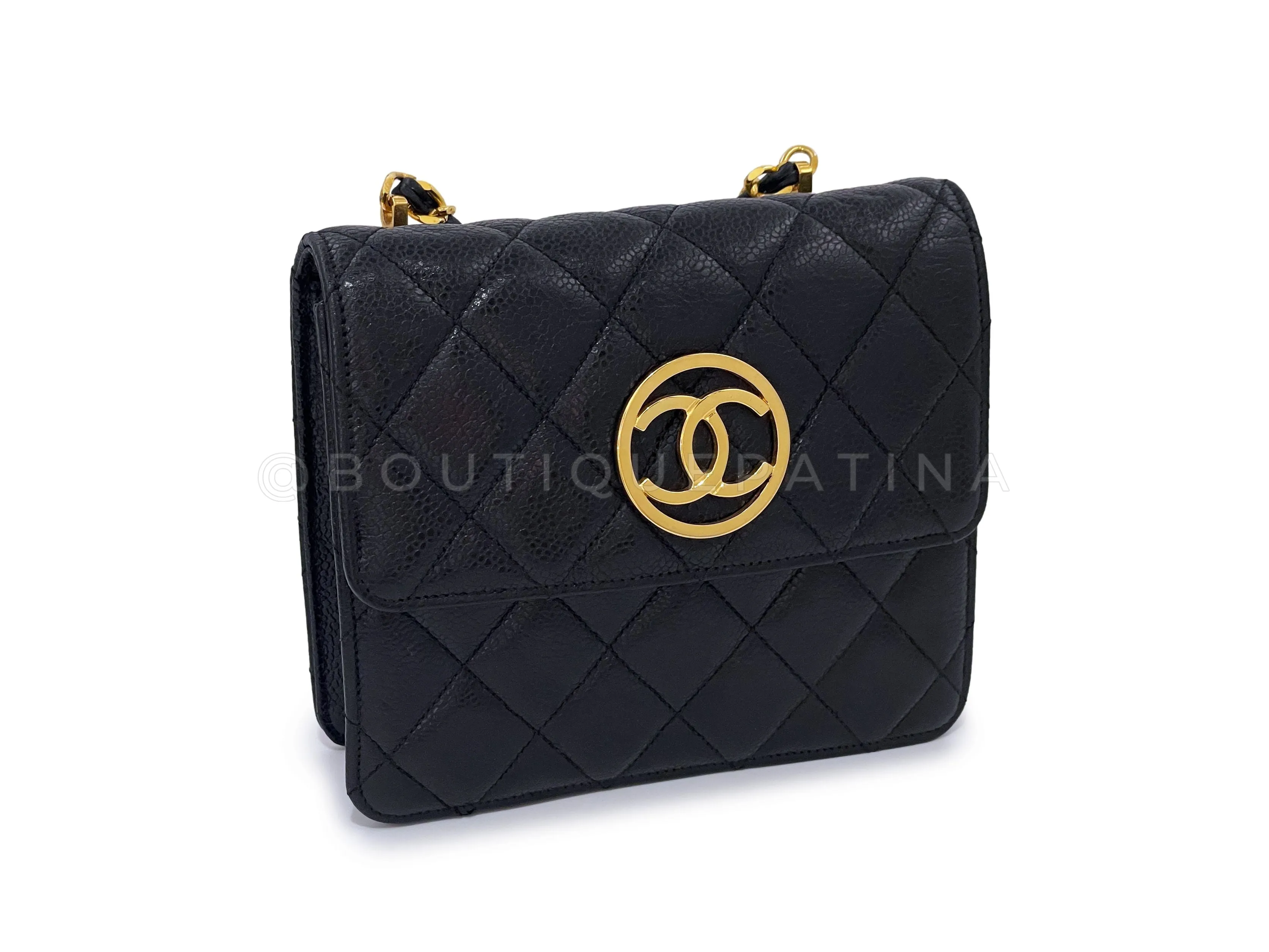 Chanel 1991 Vintage Black Caviar Encircled CC Mini Flap Bag 24k GHW