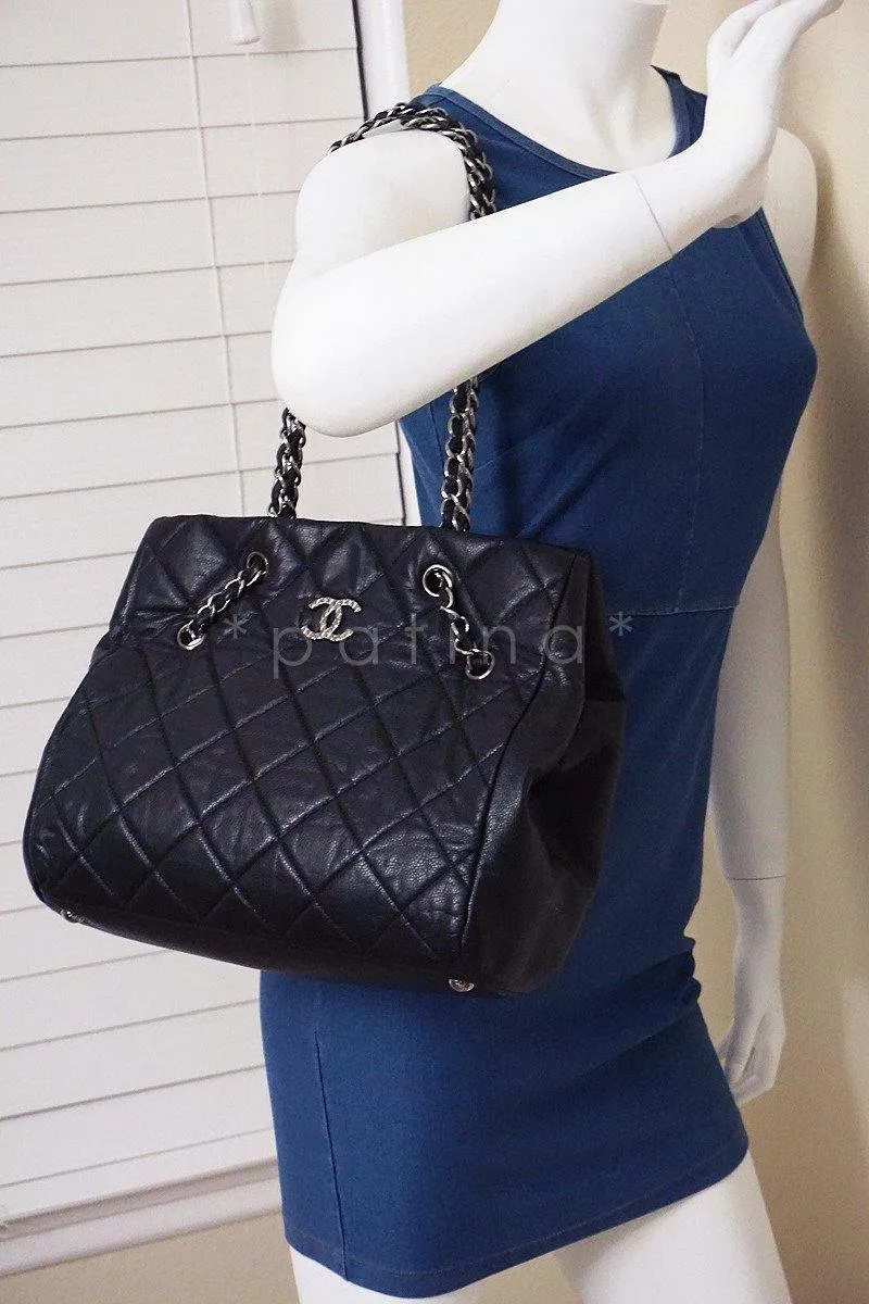 Chanel Black Brilliant CC Soft Caviar Cells Quilted Shopper Tote Bag