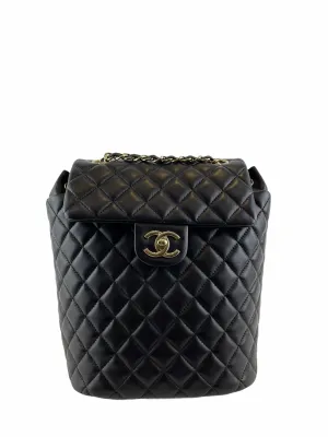 Chanel Black Lambskin Leather Medium Backpack