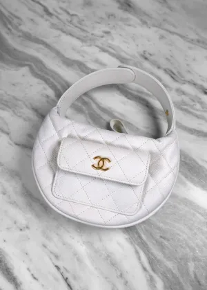 Chanel Caviar Quilted Polly Pocket Pouch Hobo White