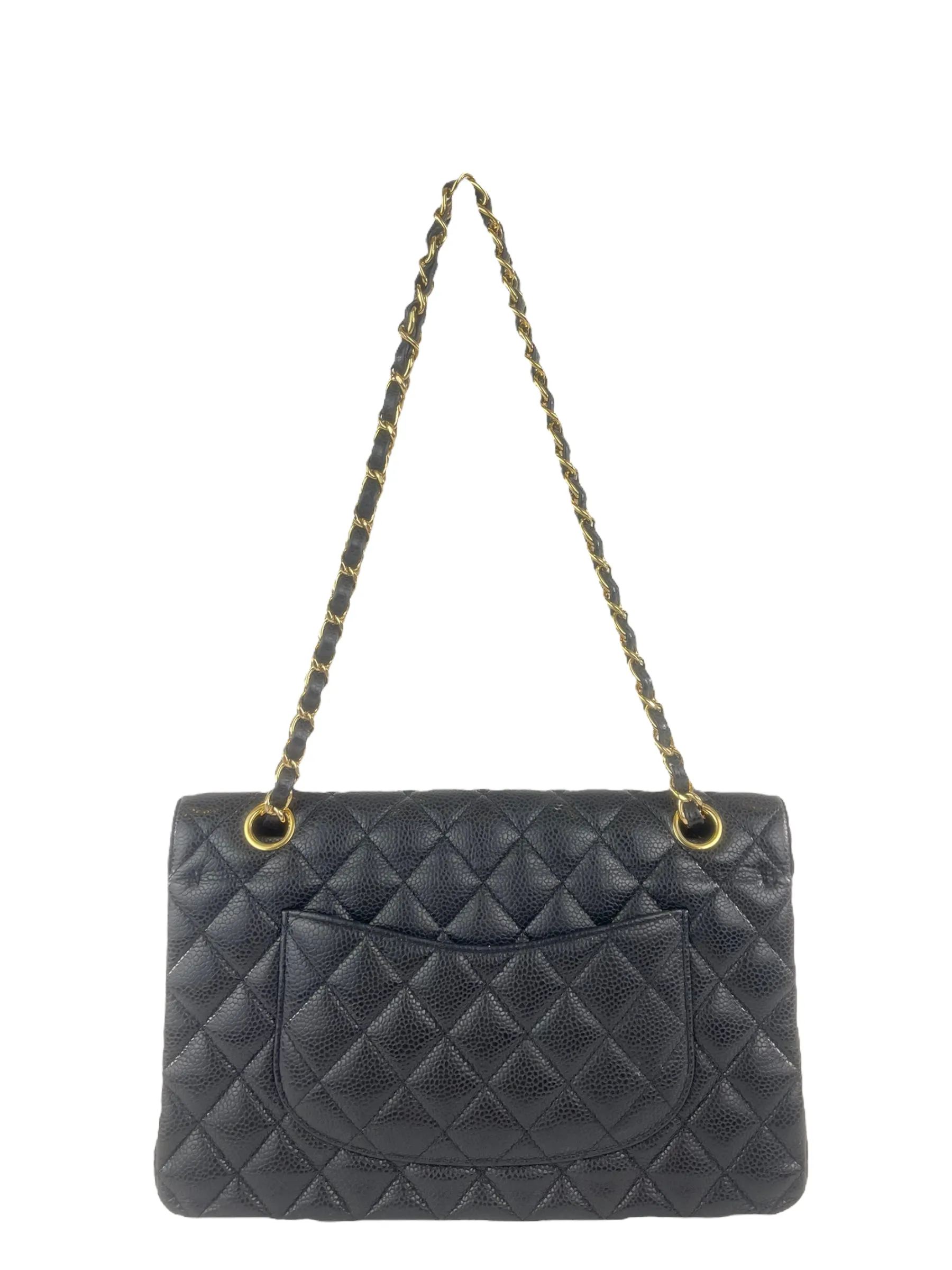 Chanel Classic Black Quilted Caviar Leather Medium Double Flap