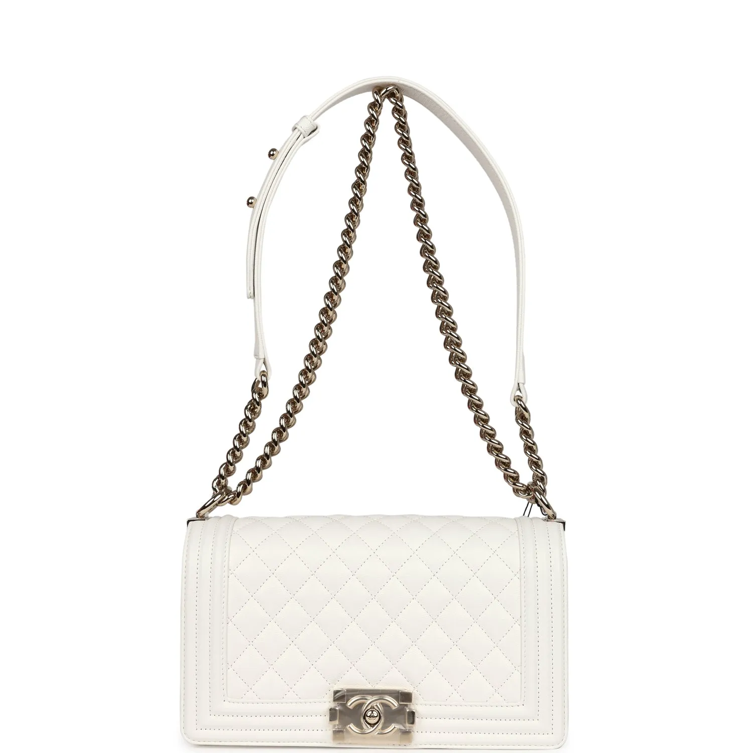 Chanel Medium Boy Bag White Caviar Light Gold Hardware