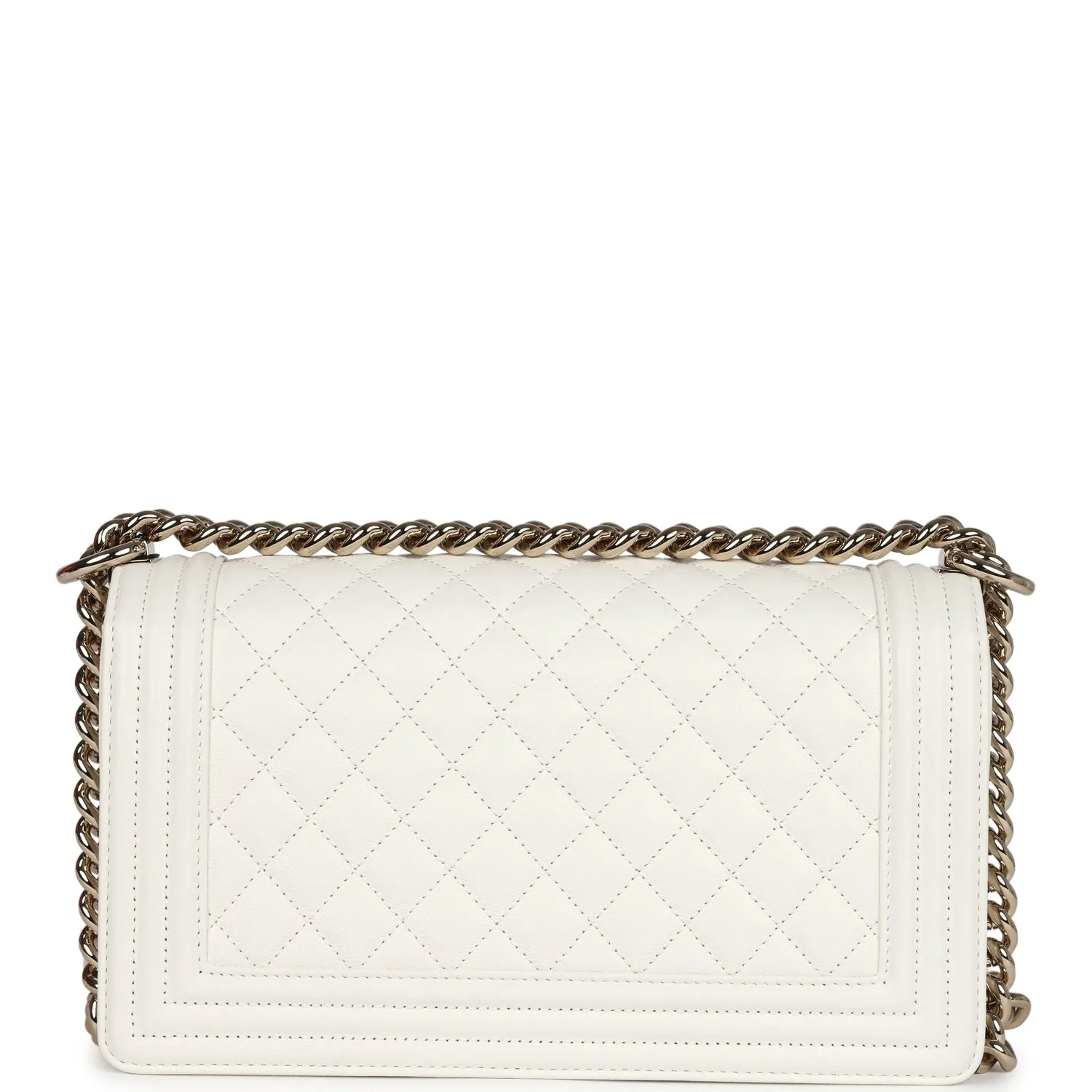 Chanel Medium Boy Bag White Caviar Light Gold Hardware