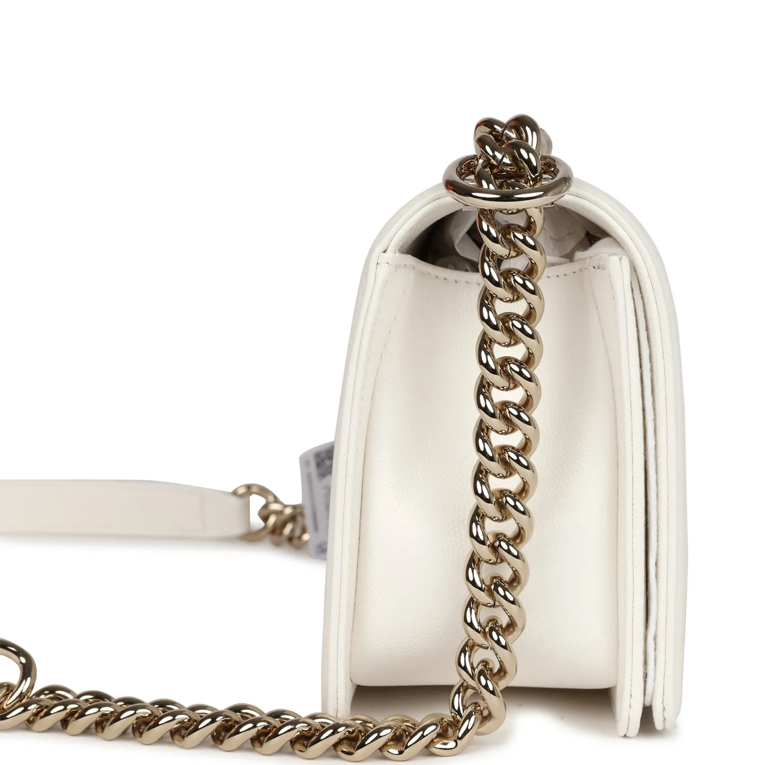 Chanel Medium Boy Bag White Caviar Light Gold Hardware