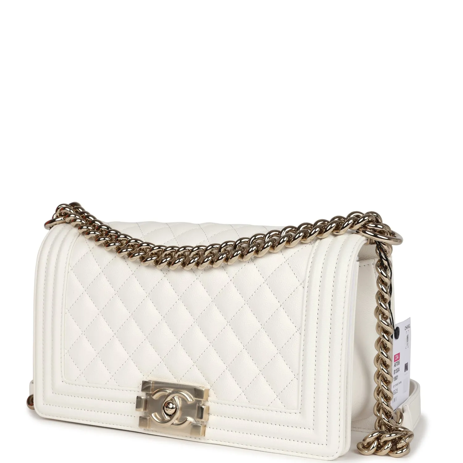 Chanel Medium Boy Bag White Caviar Light Gold Hardware