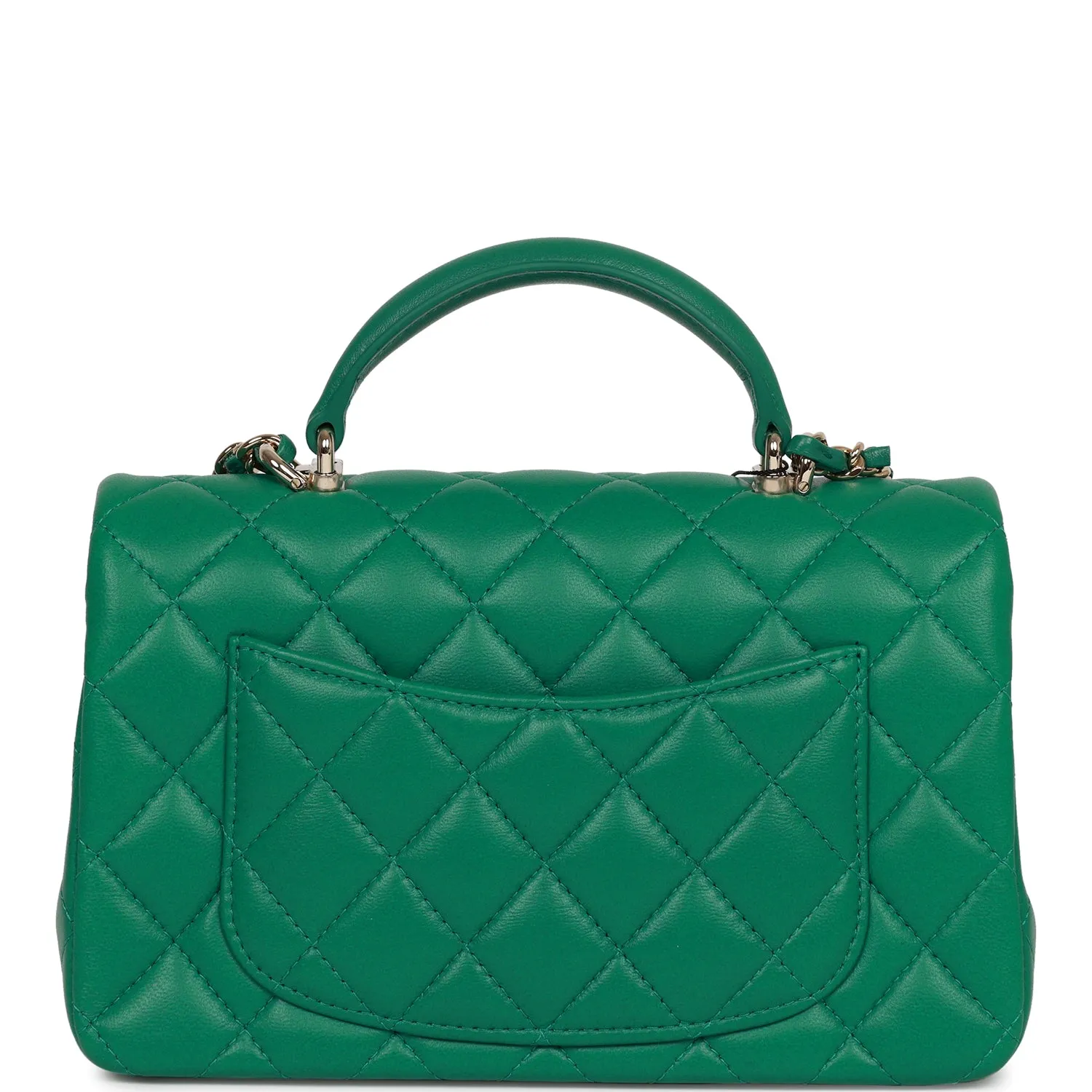 Chanel Mini Rectangular Flap with Top Handle Green Lambskin Light Gold Hardware