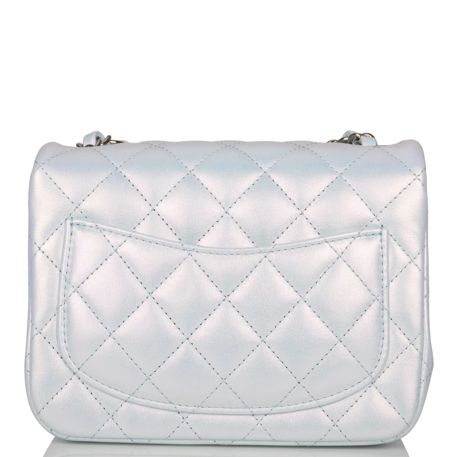 Chanel Mini Square Flap Bag Blue Iridescent Lambskin Silver Hardware