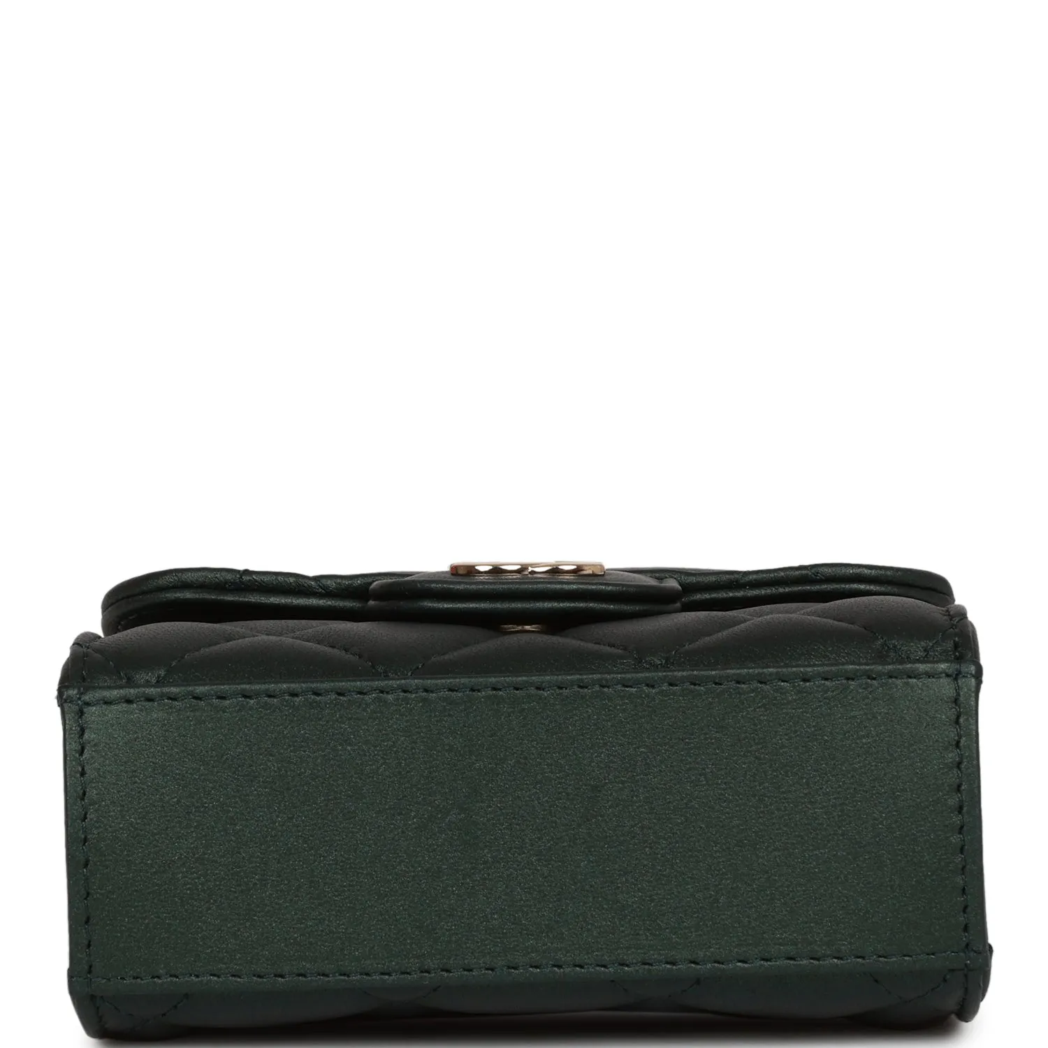 Chanel Mini Top Handle Clutch With Chain Dark Green Iridescent Lambskin Light Gold Hardware