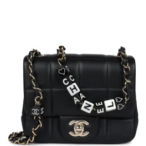 Chanel Monaco Mini Square Flap Bag Black Lambskin Light Gold Hardware