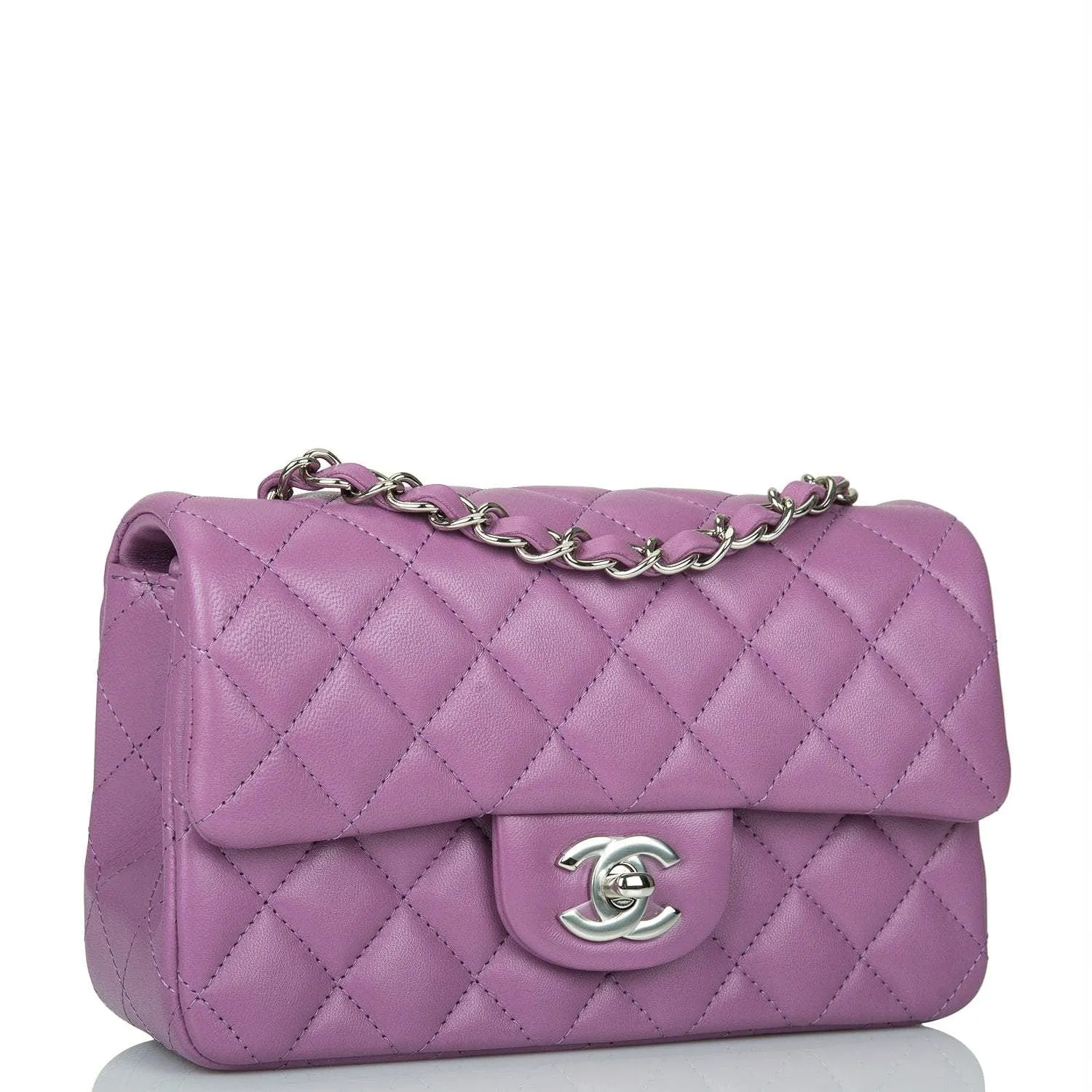 Chanel Purple Quilted Lambskin Rectangular Mini Classic Flap Bag Silver Hardware