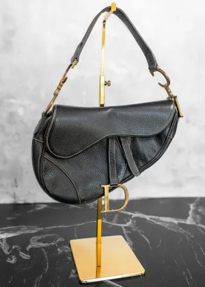 Christian Dior Saddle Black Medium Grained Leather Handbag