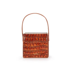 Cognac Croc Catherine Box Bag