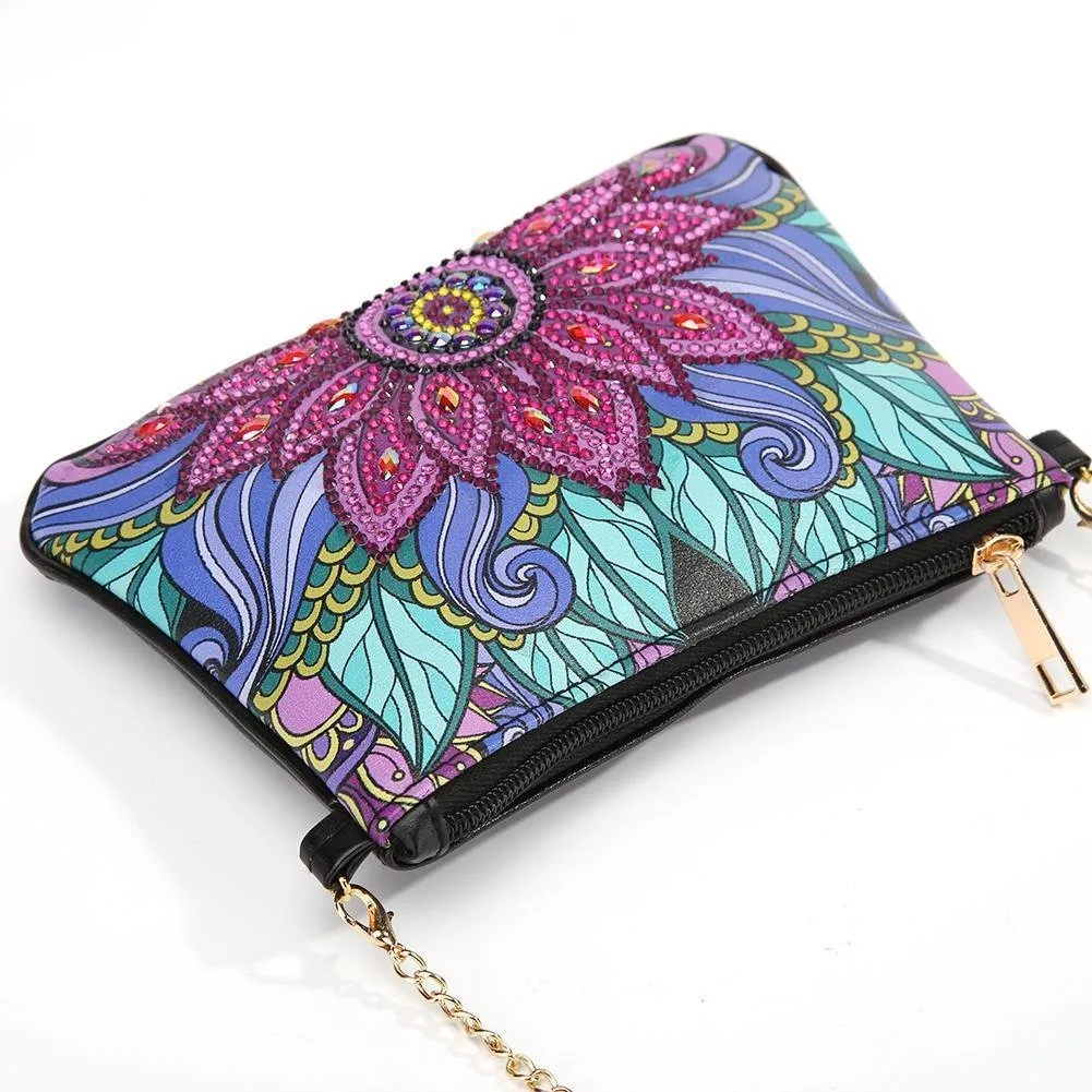 DIY Flower Special Shape Diamond Painting Leather Clutch Chain Shoulder Bag