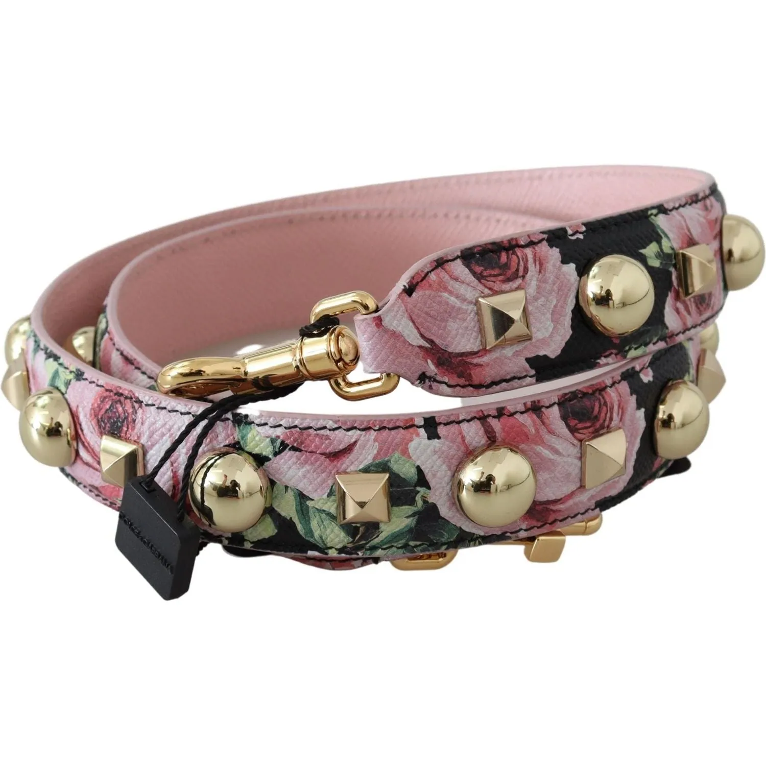 Dolce & Gabbana Floral Gold Stud Leather Strap in Pink