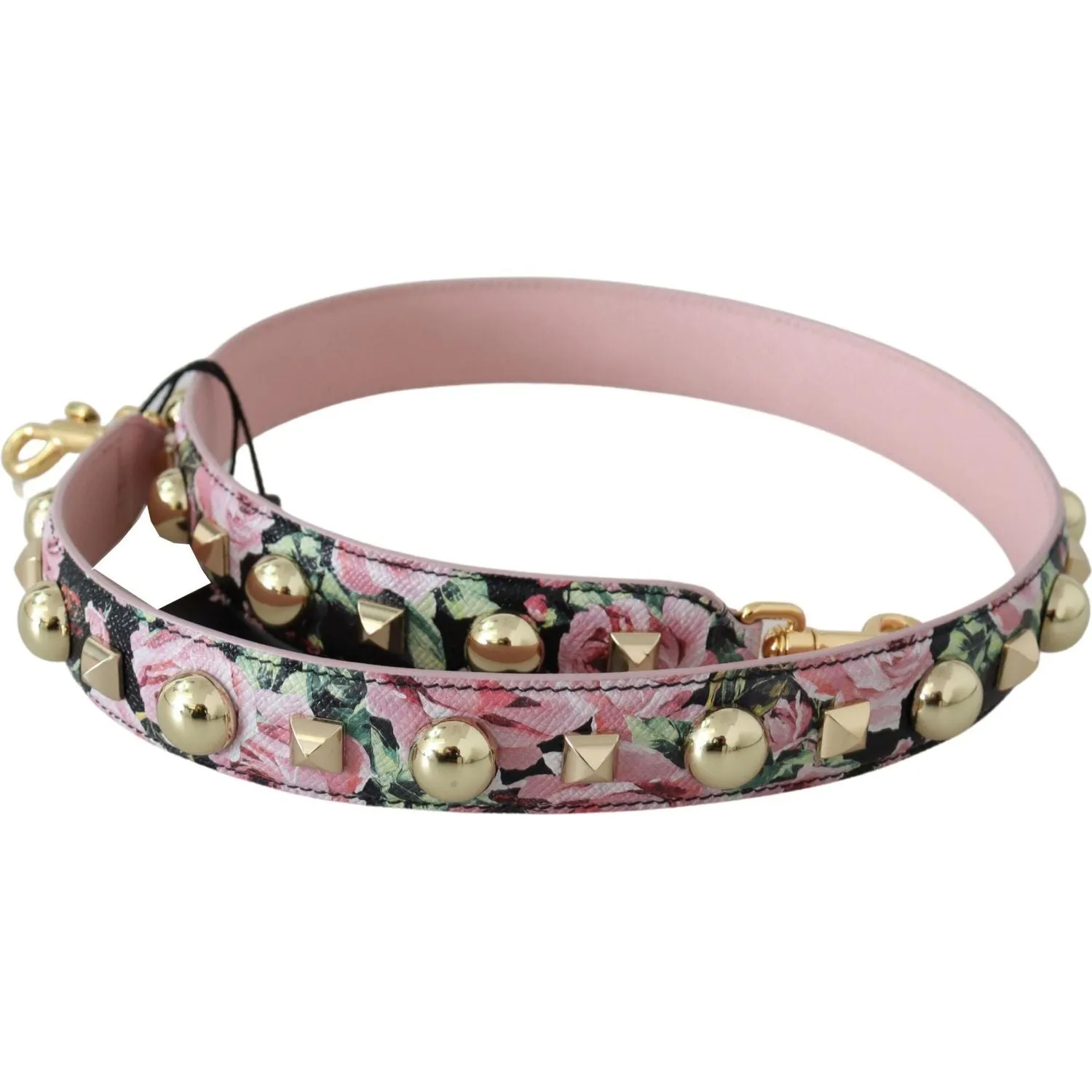 Dolce & Gabbana Floral Gold Stud Leather Strap in Pink