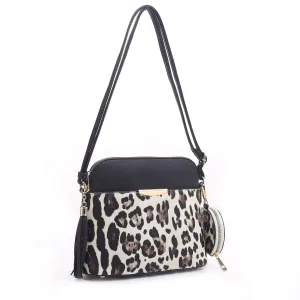 DS95314L2-6 Snow Leopard Front Pocket Dome Crossbody w/ Earbud Case