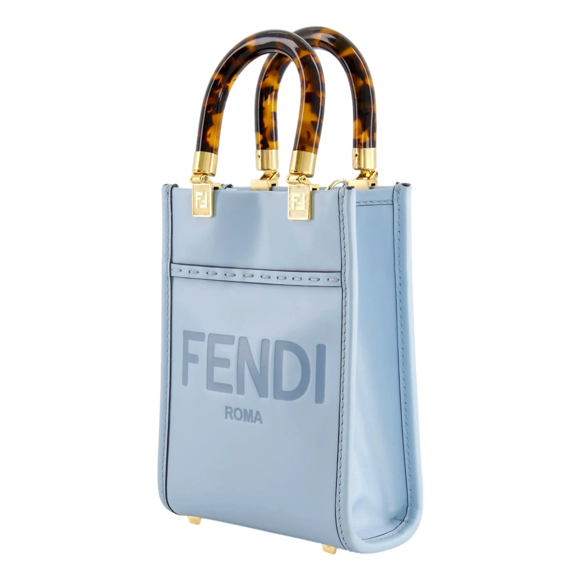 Fendi Mini Sunshine Shopper Tote Crossbody Bag 2Way Baby Blue Leather