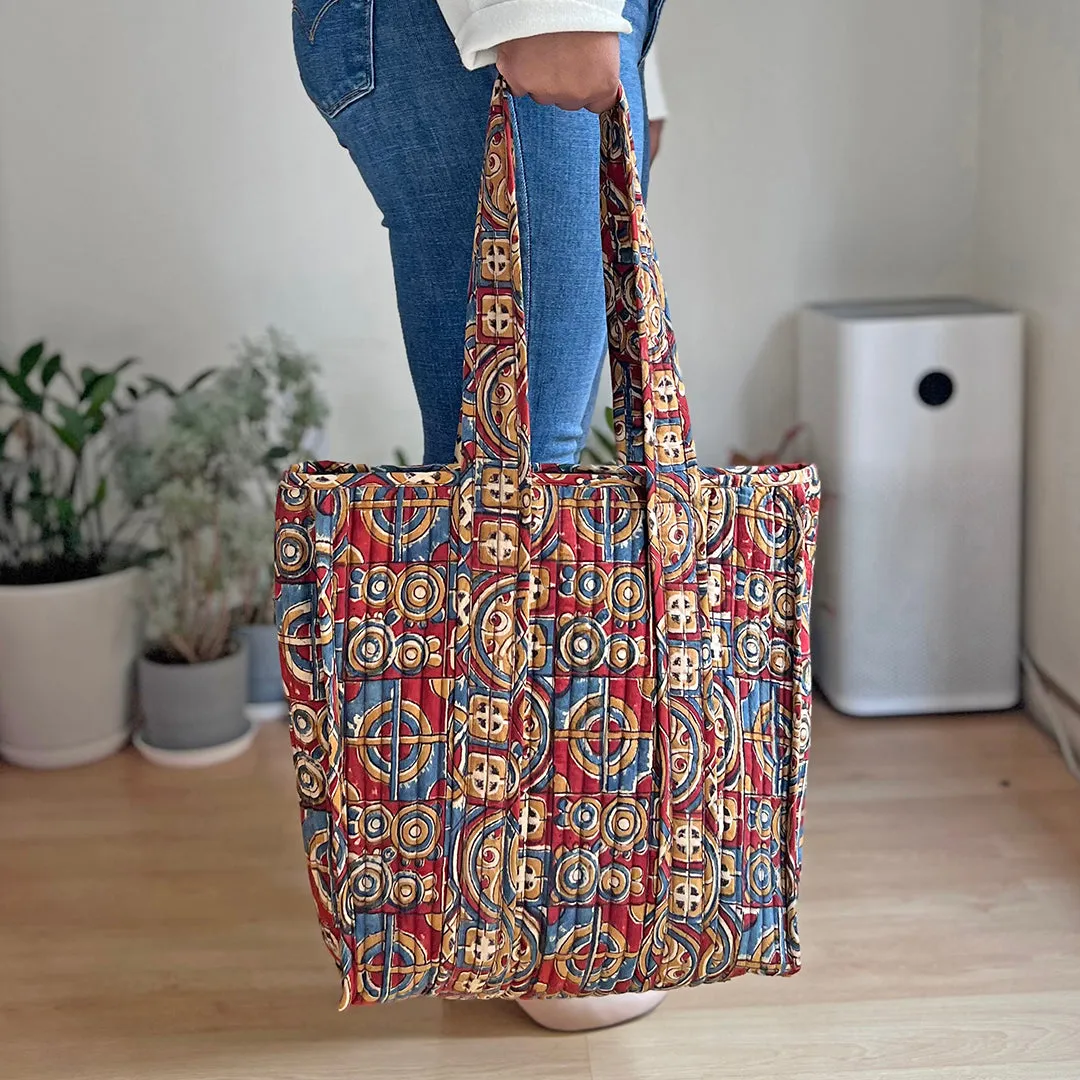 Hand Printed Quilted Tote Bag