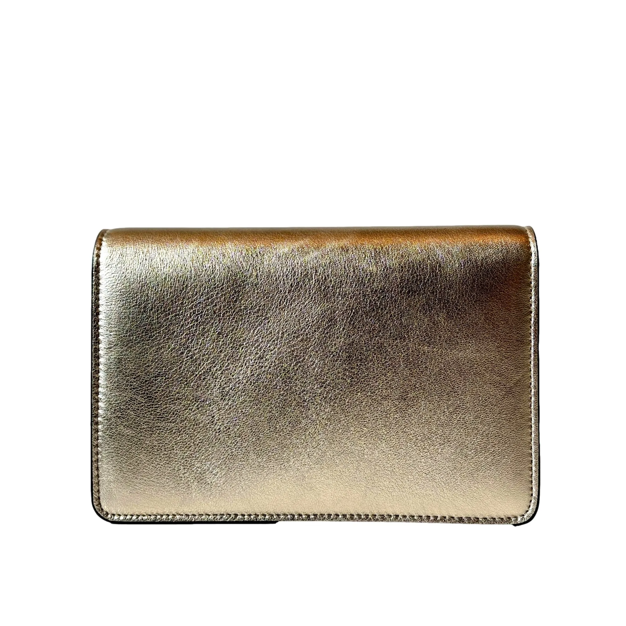 Jimmy Choo Kalina  Crossbody Clutch Bag Crystal Logo Metallic Gold