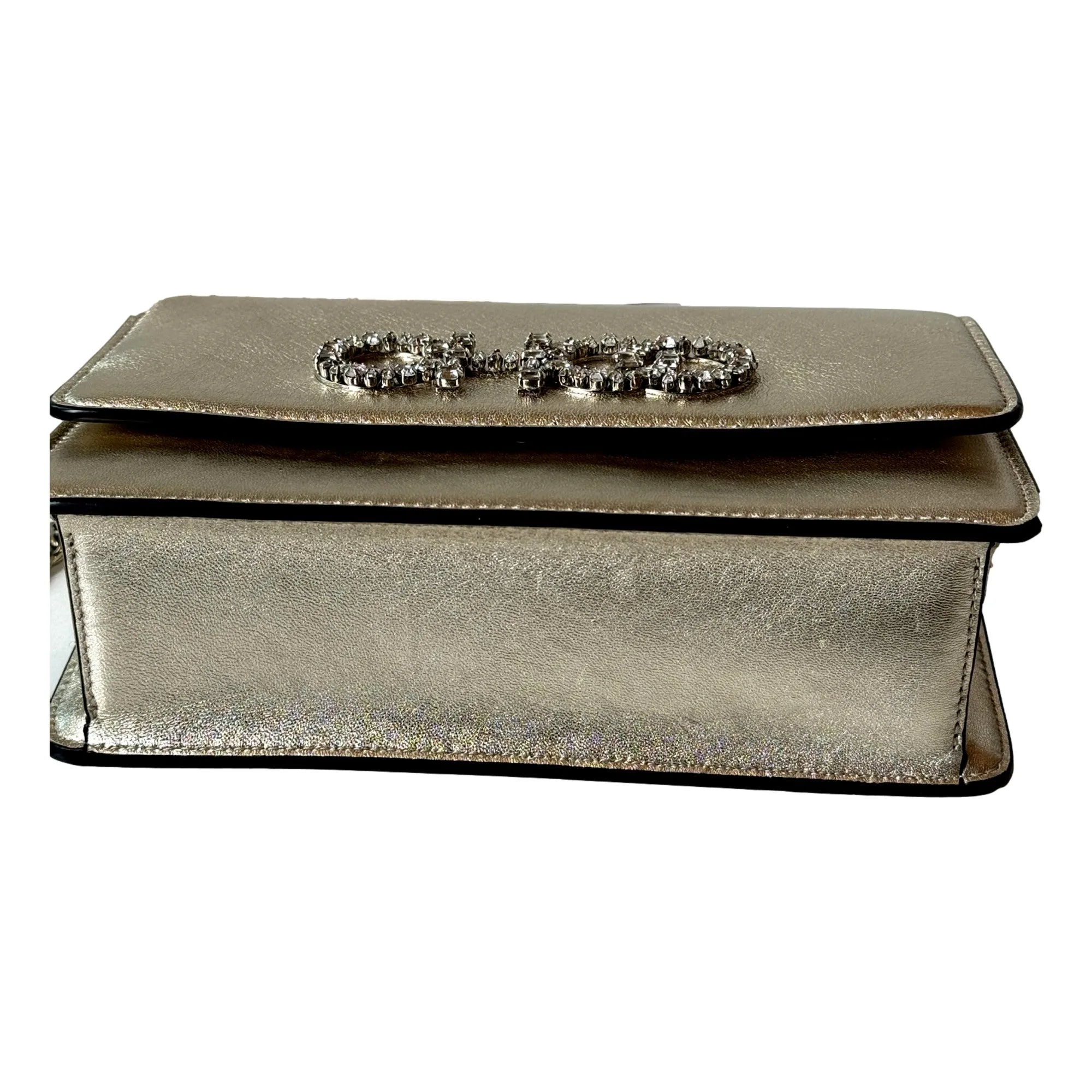 Jimmy Choo Kalina  Crossbody Clutch Bag Crystal Logo Metallic Gold