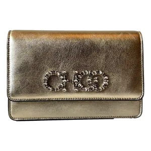 Jimmy Choo Kalina  Crossbody Clutch Bag Crystal Logo Metallic Gold