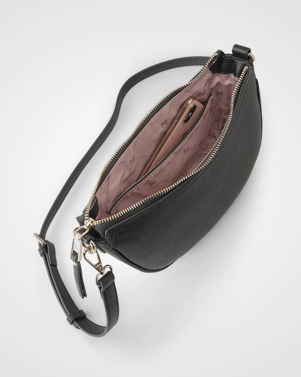 Layla Zip Top Curved Crossbody With Stripe Strap