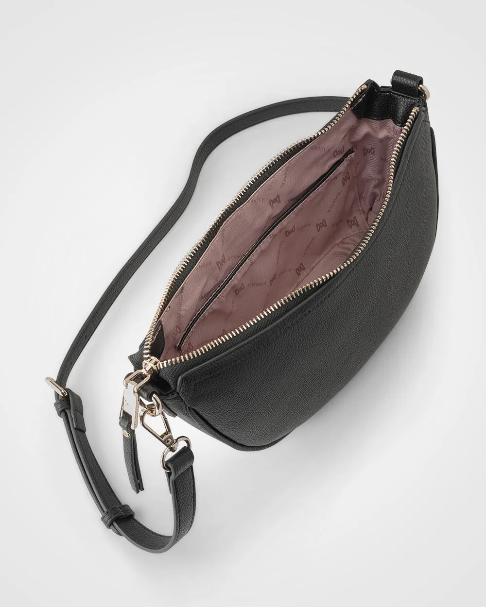 Layla Zip Top Curved Crossbody With Stripe Strap