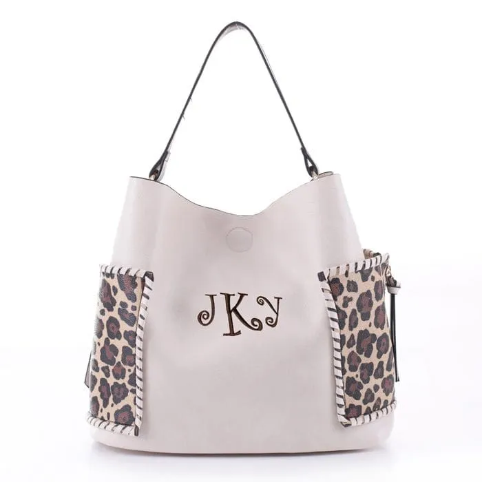 LF5037LT Braided Edge Pockets Leopard Print 3-in-1 Shoulder Bag