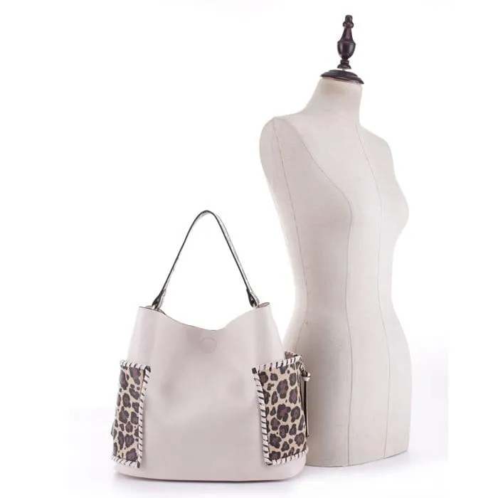 LF5037LT Braided Edge Pockets Leopard Print 3-in-1 Shoulder Bag