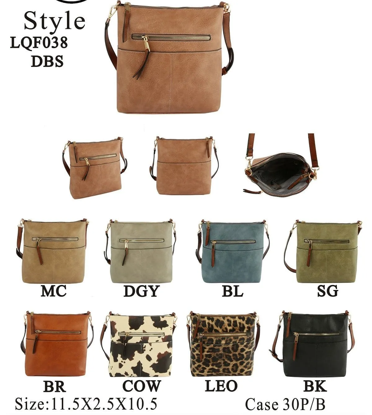 LQF038Z Elina Zipper Front Crossbody Bag