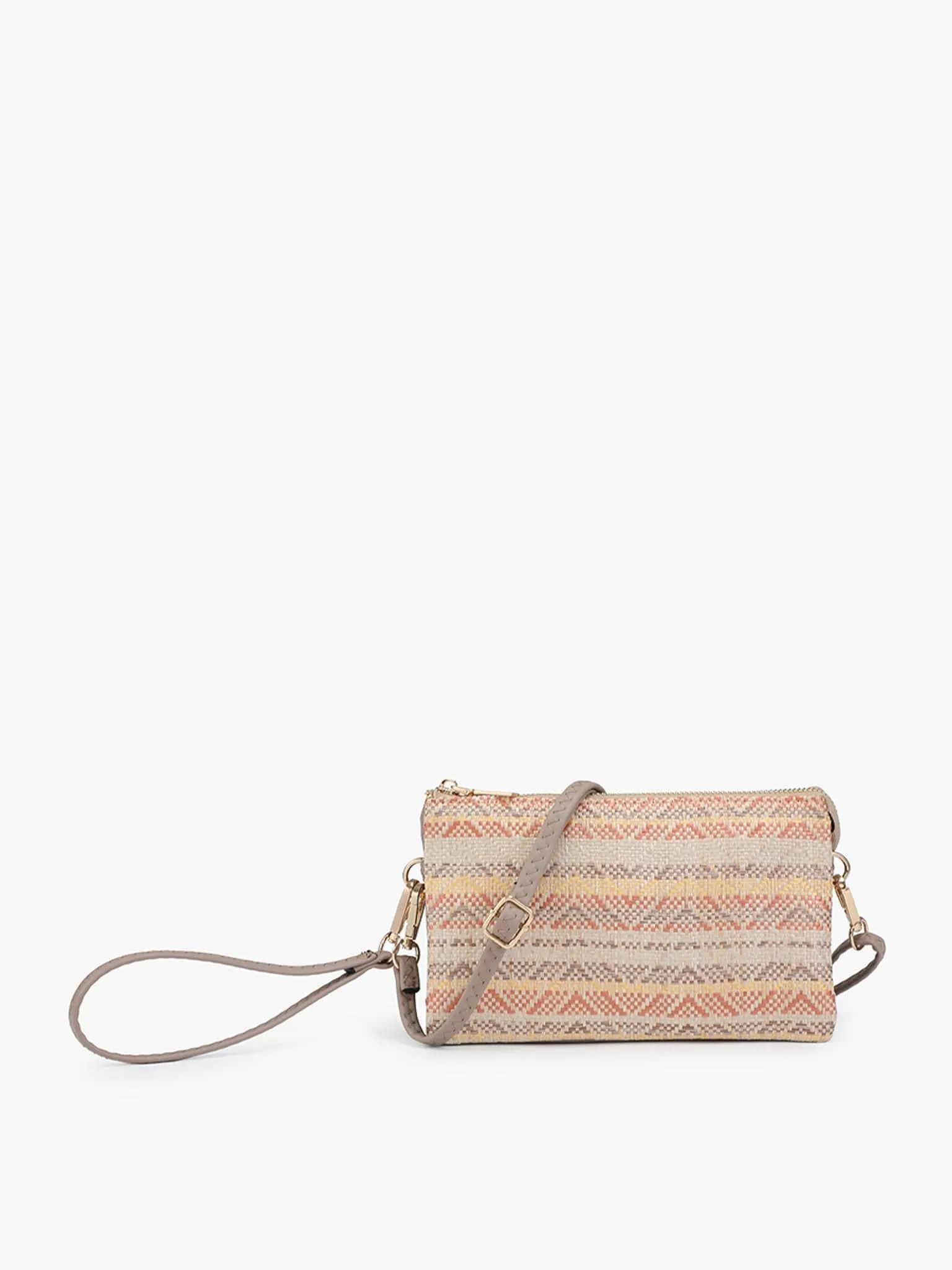 M013STWV Riley Woven Straw 3 Compartment Crossbody/Wristlet