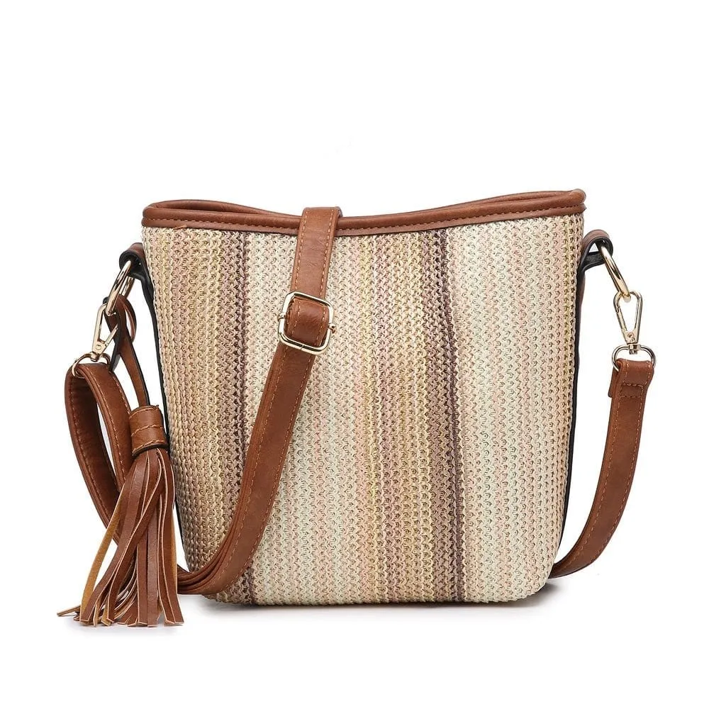 M1915 Woven Straw Snap Button Crossbody w/ Tassel